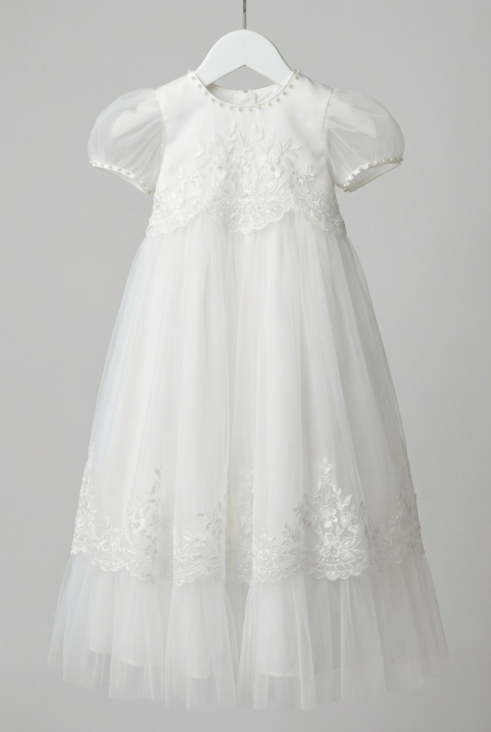 Baby Girls Embroidered Bodice Baptism Dress & Bonnet Set - Ivory