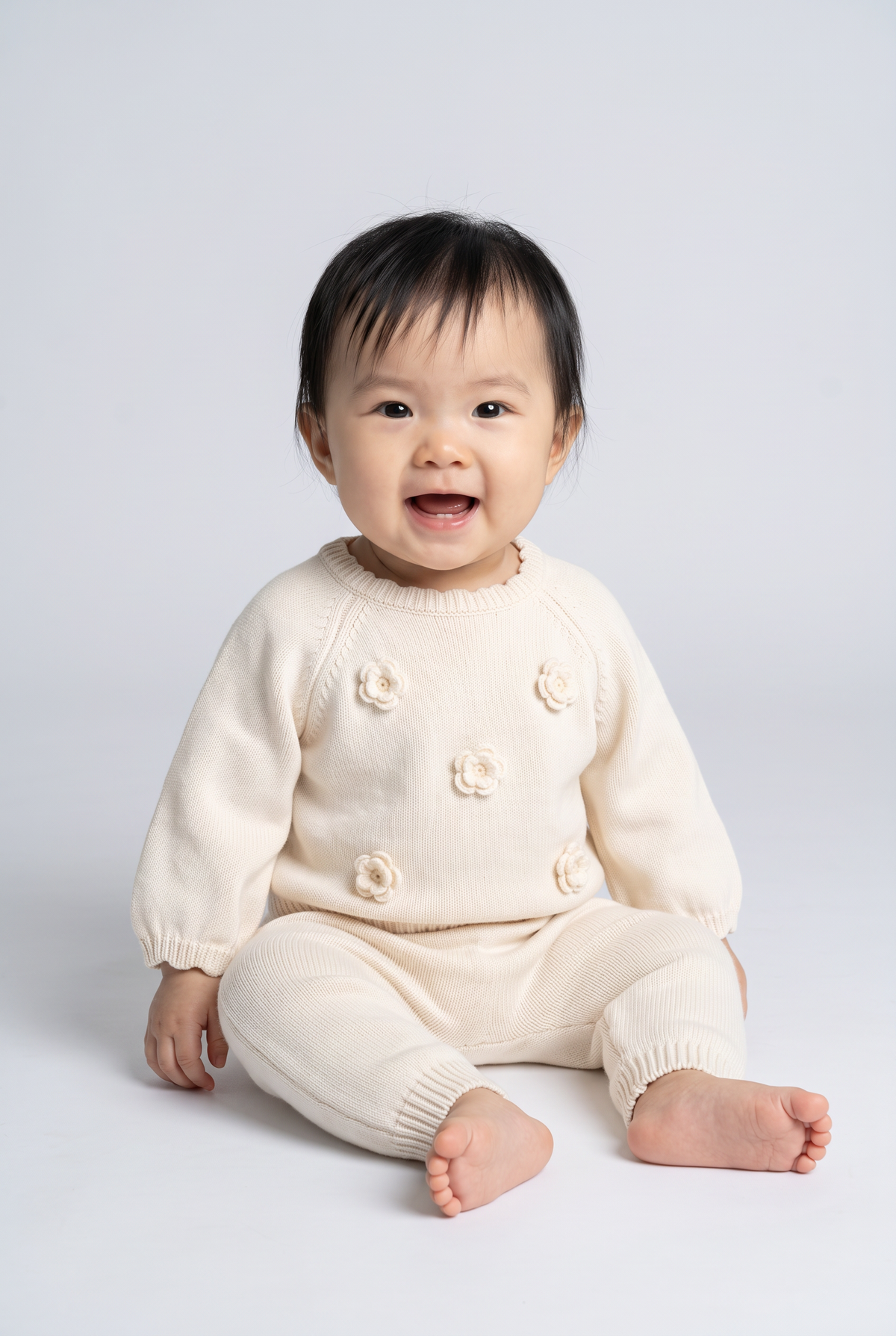 Baby Girls Floral Knitted Jumper & Joggers 2-Piece Set - 26014 Ivory Model Picture