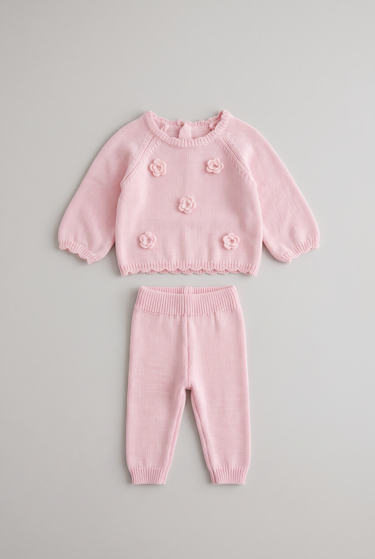 Baby Girls Floral Knitted Jumper & Joggers 2-Piece Set - 26014 Pink 