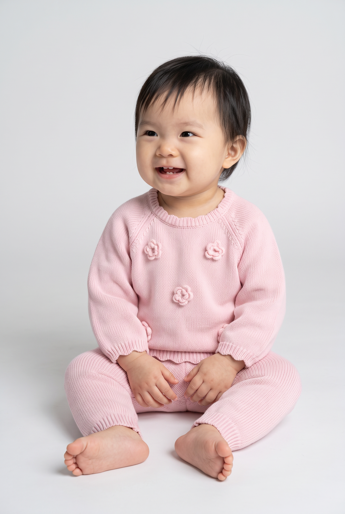 Baby Girls Floral Knitted Jumper & Joggers 2-Piece Set - 26014 Pink Model Picture