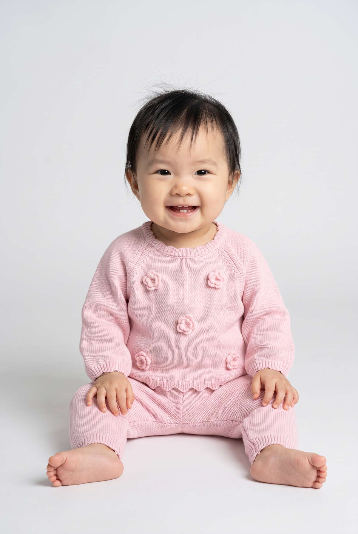Baby Girls Floral Knitted Jumper & Joggers 2-Piece Set - 26014 Pink Front Picture