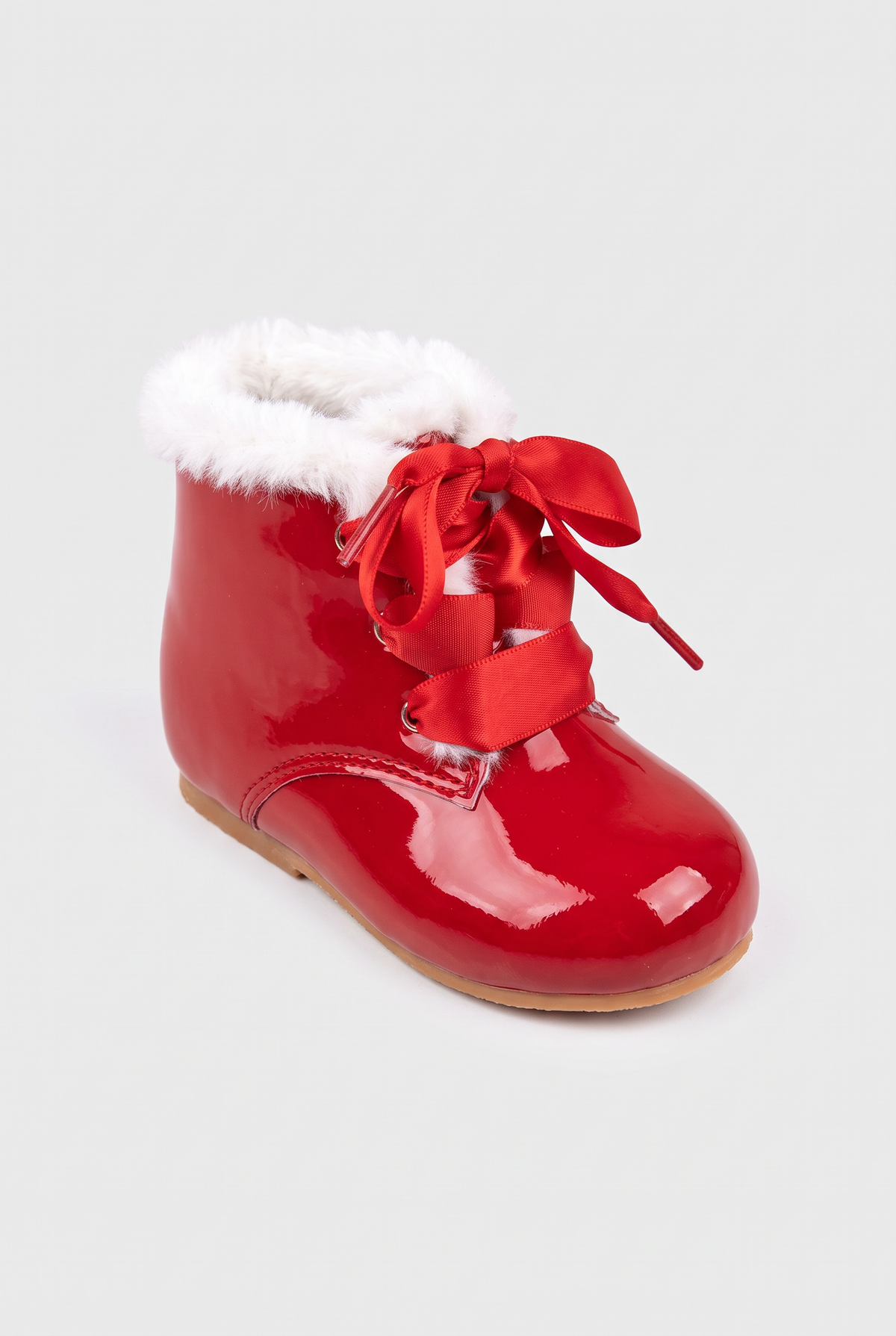 Baby Girls Fur Trim Lace Up Boots - Sevva Claudia Red