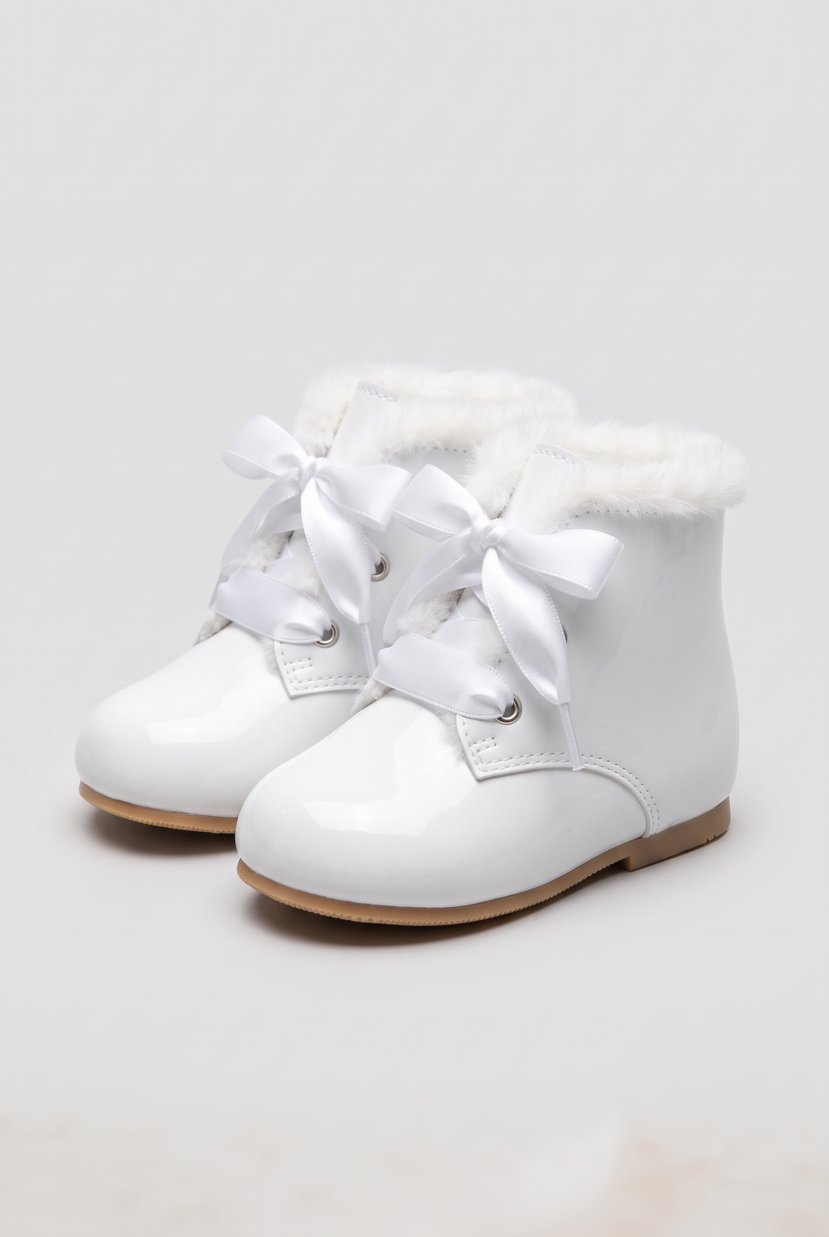 Baby Girls Fur Trim Lace Up Boots - Sevva Claudia White Side Picture