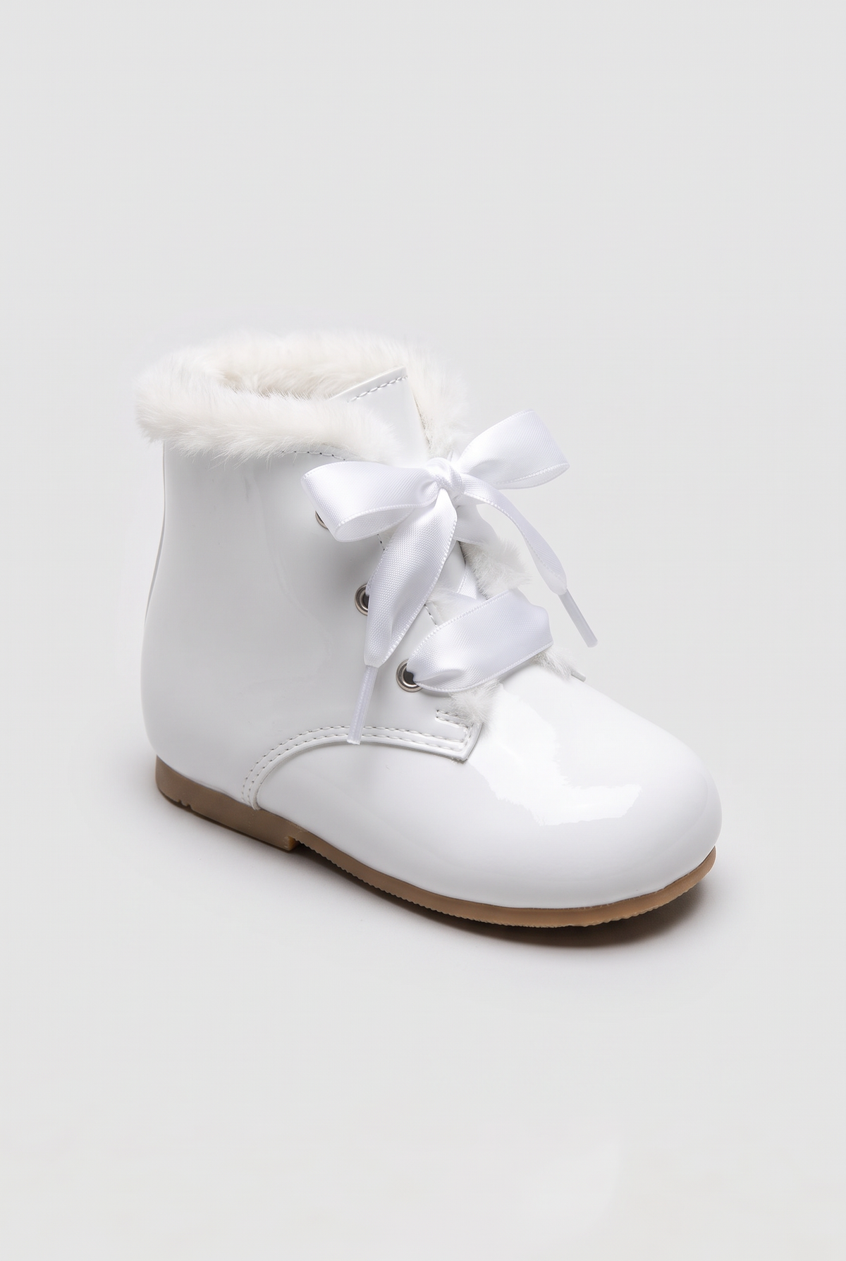 Baby Girls Fur Trim Lace Up Boots - Sevva Claudia White