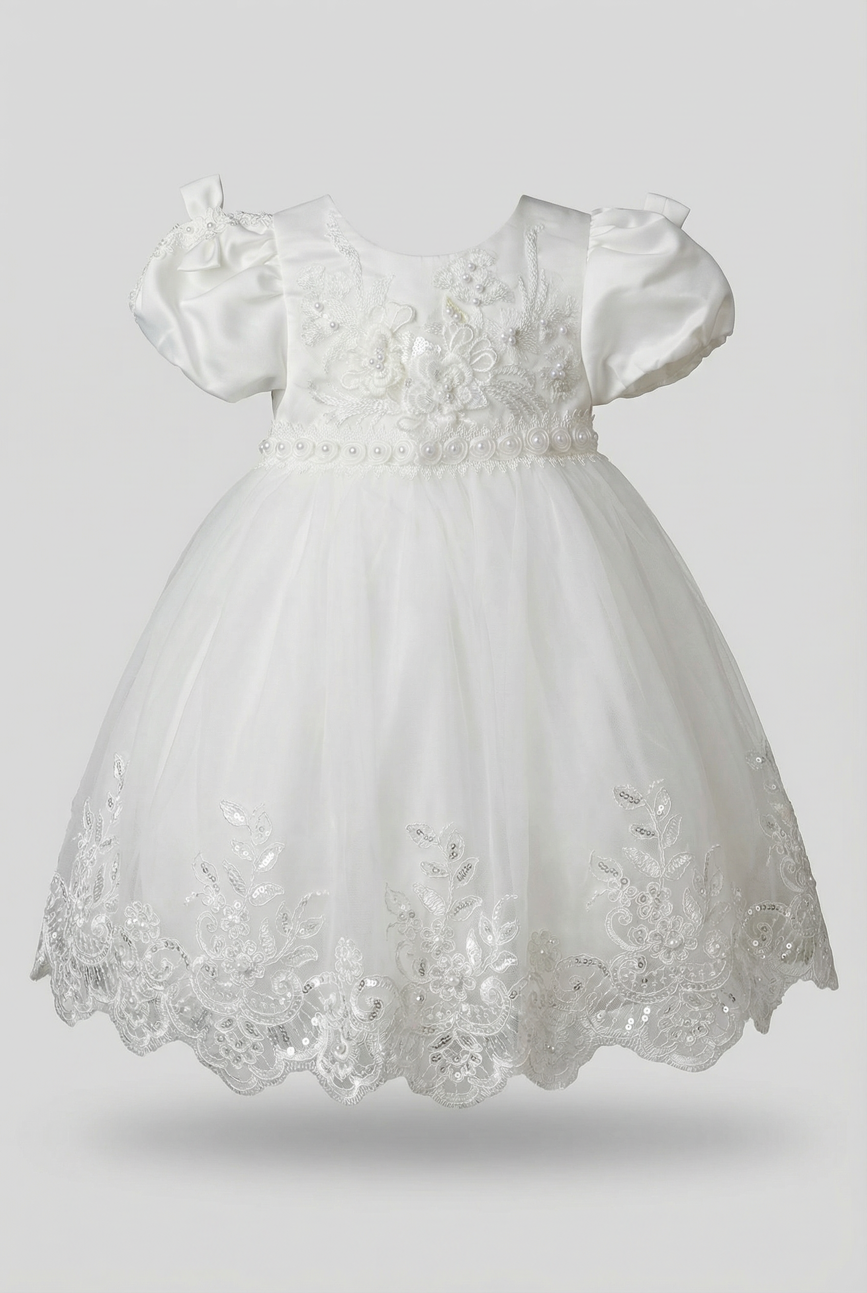Baby Girls Ivory Floral Applique Tulle Baptism Dress