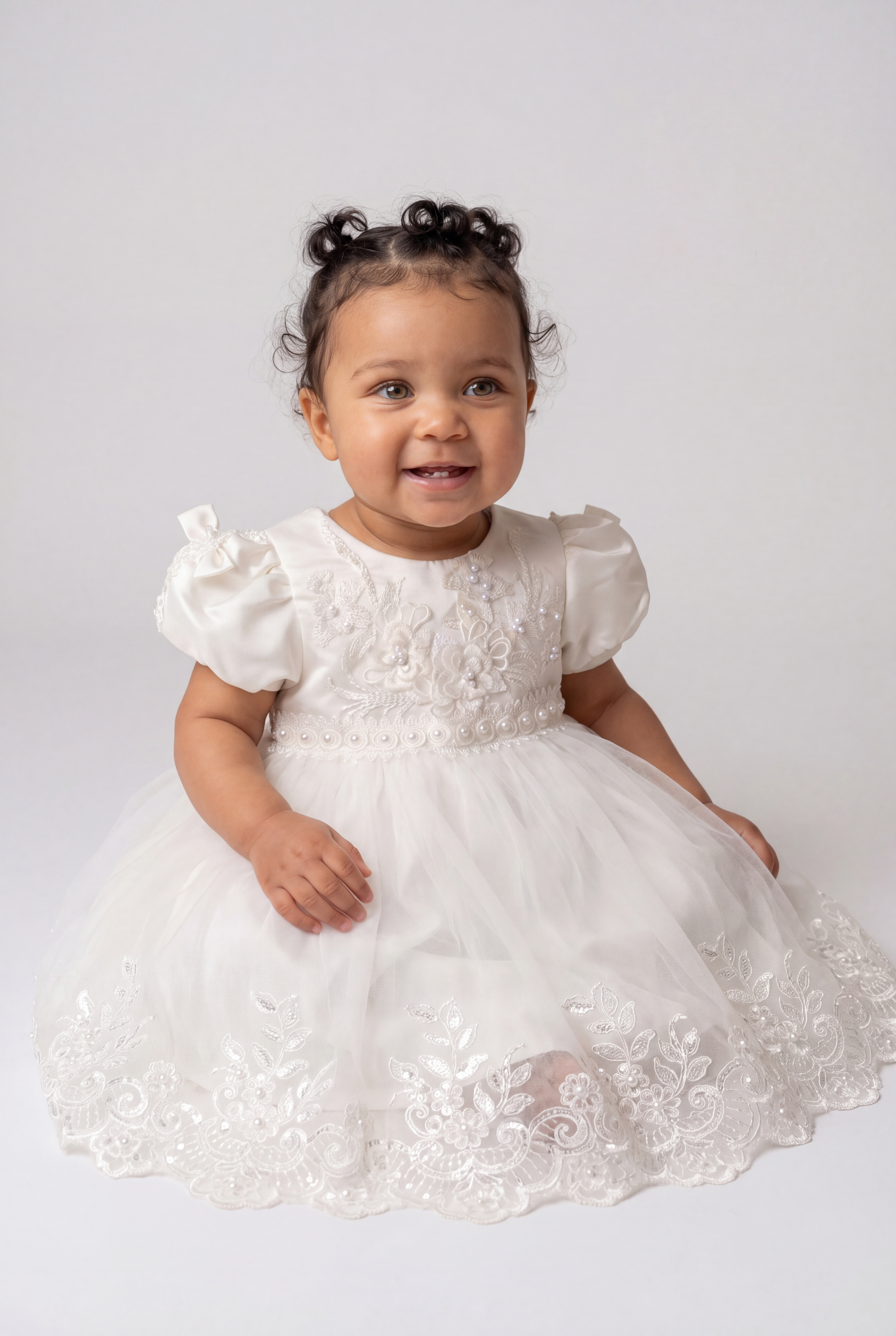 Baby Girls Ivory Floral Applique Tulle Baptism Dress