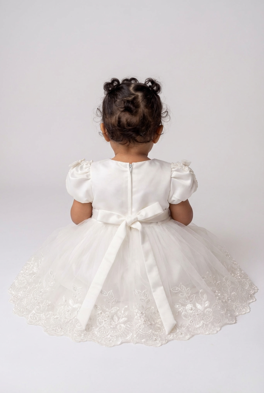 Baby Girls Ivory Floral Applique Tulle Baptism Dress
