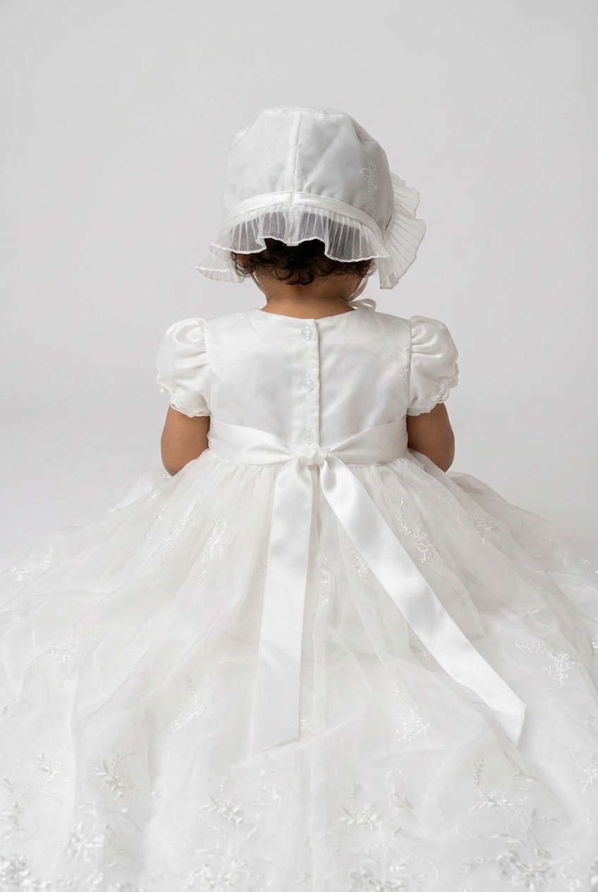 Baby Girls Ivory Traditional Baptism Gown & Bonnet Set