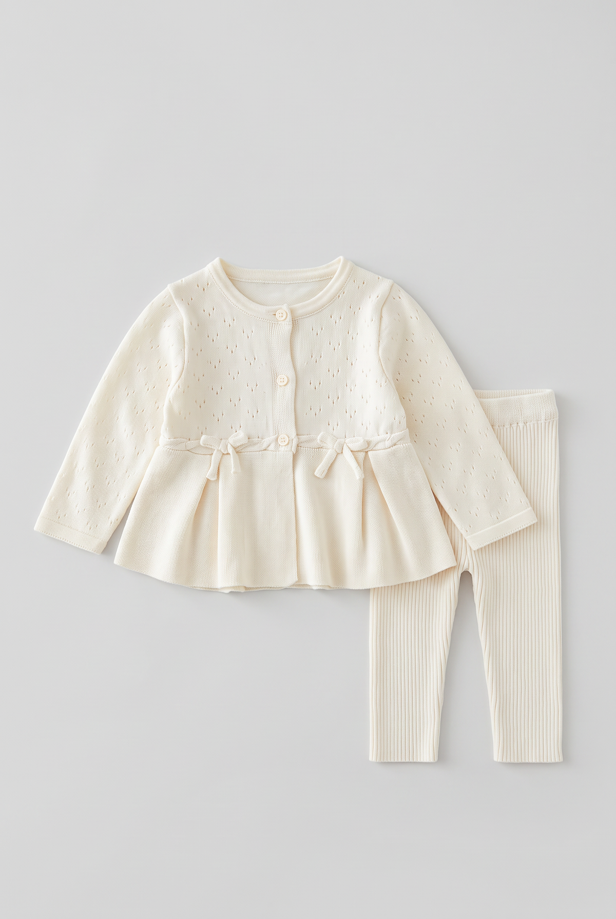 Baby Girls Knitted Peplum Cardigan & Leggings 2-Piece Set - 26021 - Ivory