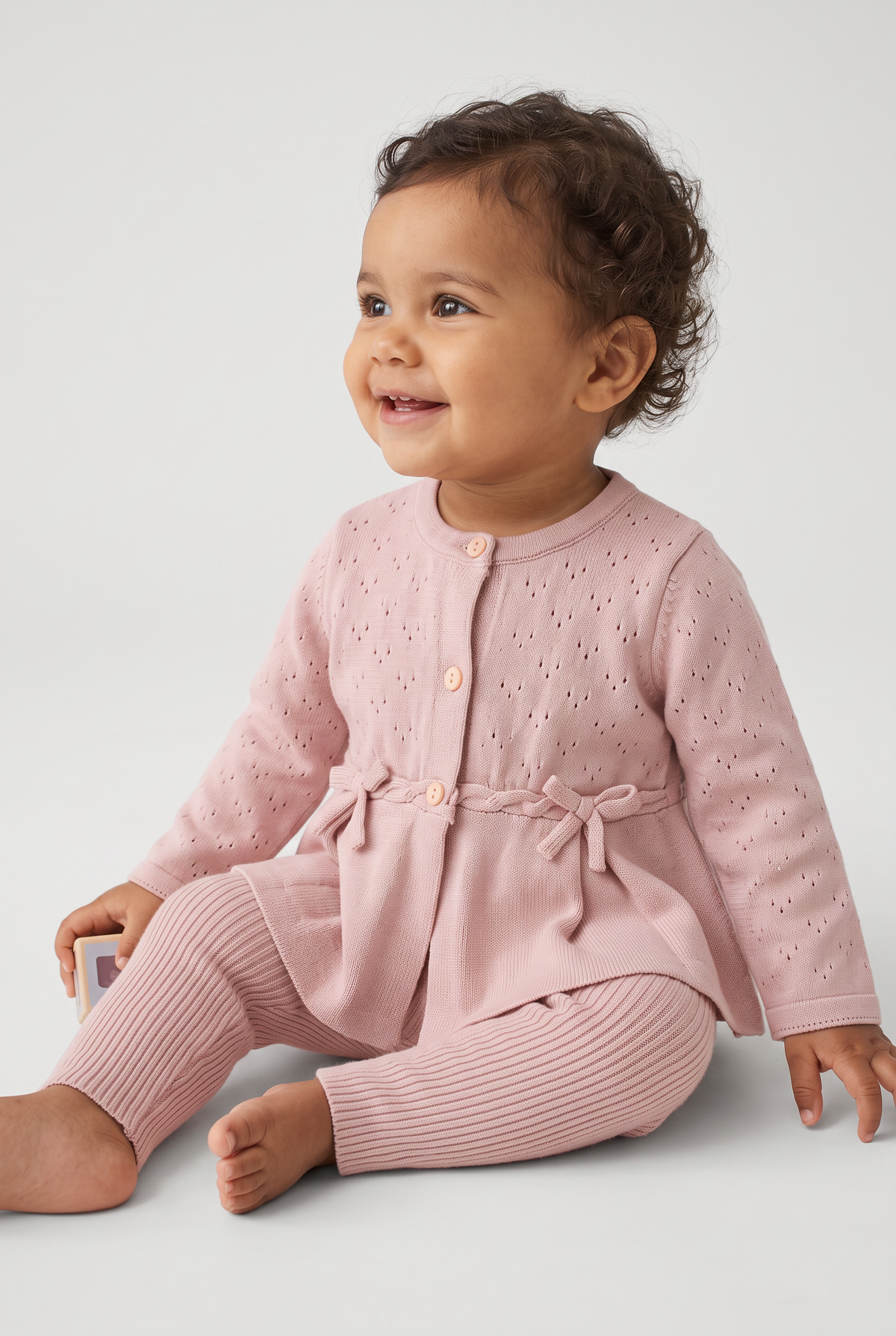 Baby Girls Knitted Peplum Cardigan & Leggings 2-Piece Set - 26021 - Pink Model Picture