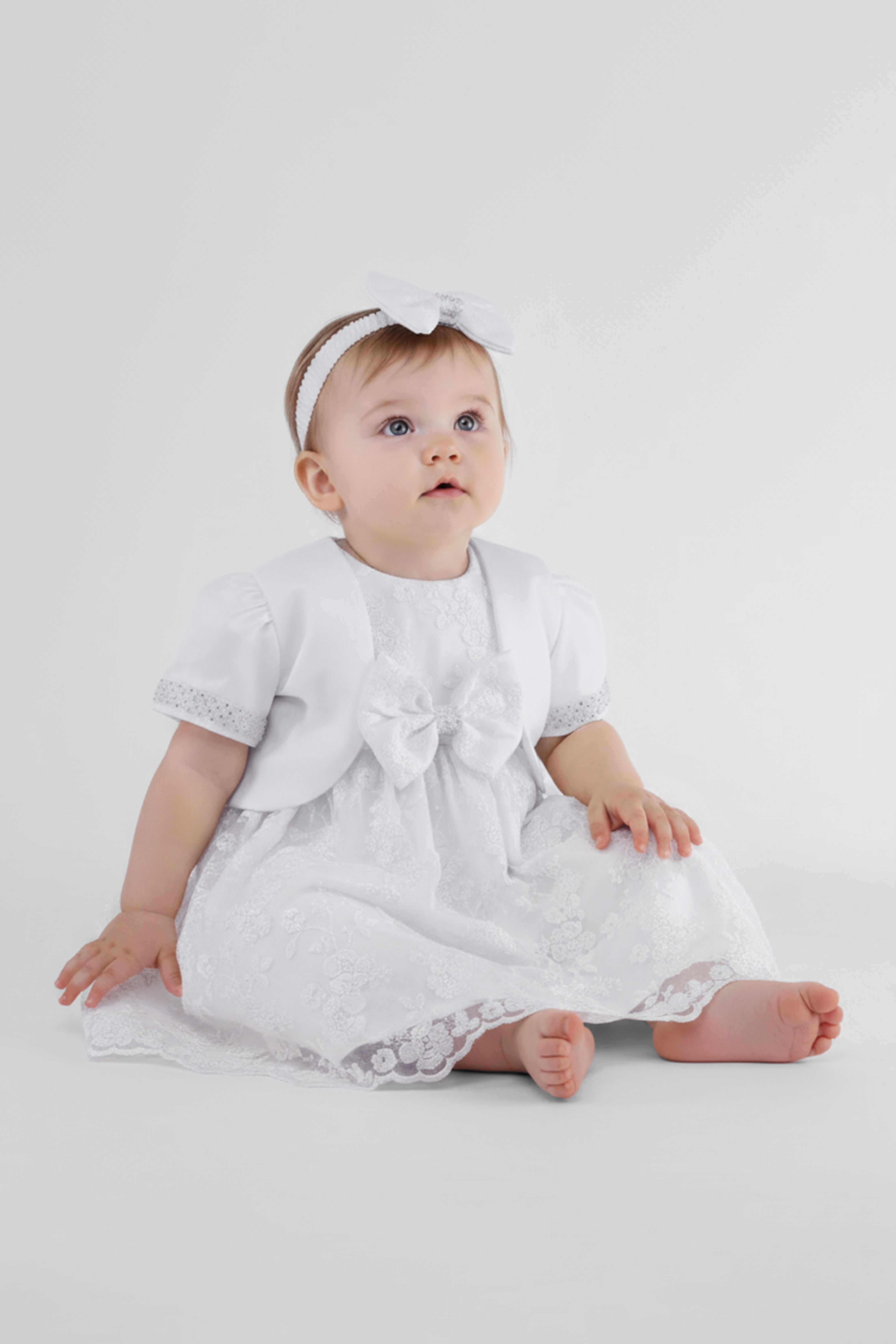 Baby Girls Lace Bow Dress Set – B1202 - White