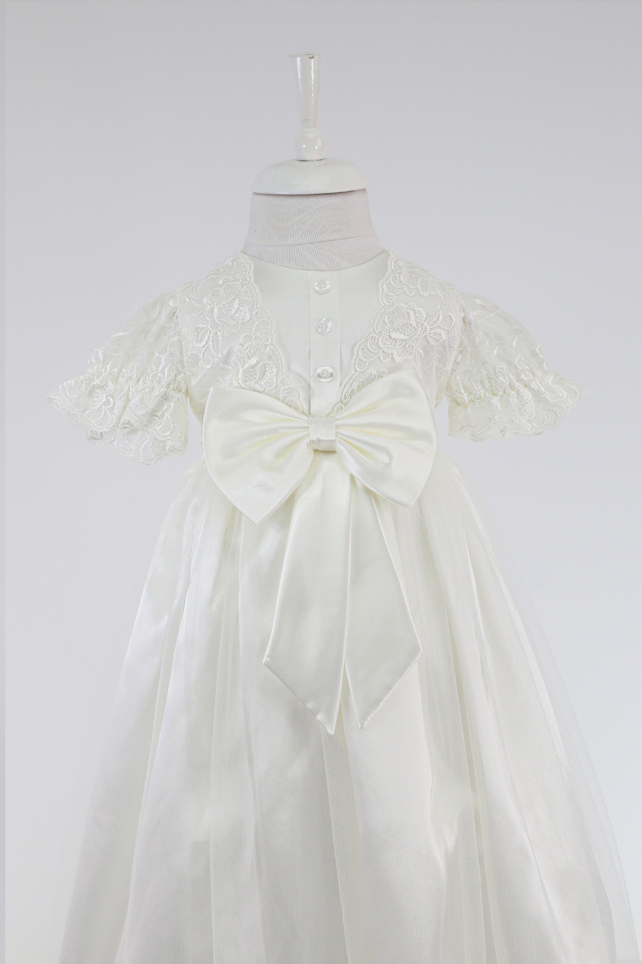 Baby Girls Lace Christening Gown with Satin Bow - G1210 Ivory