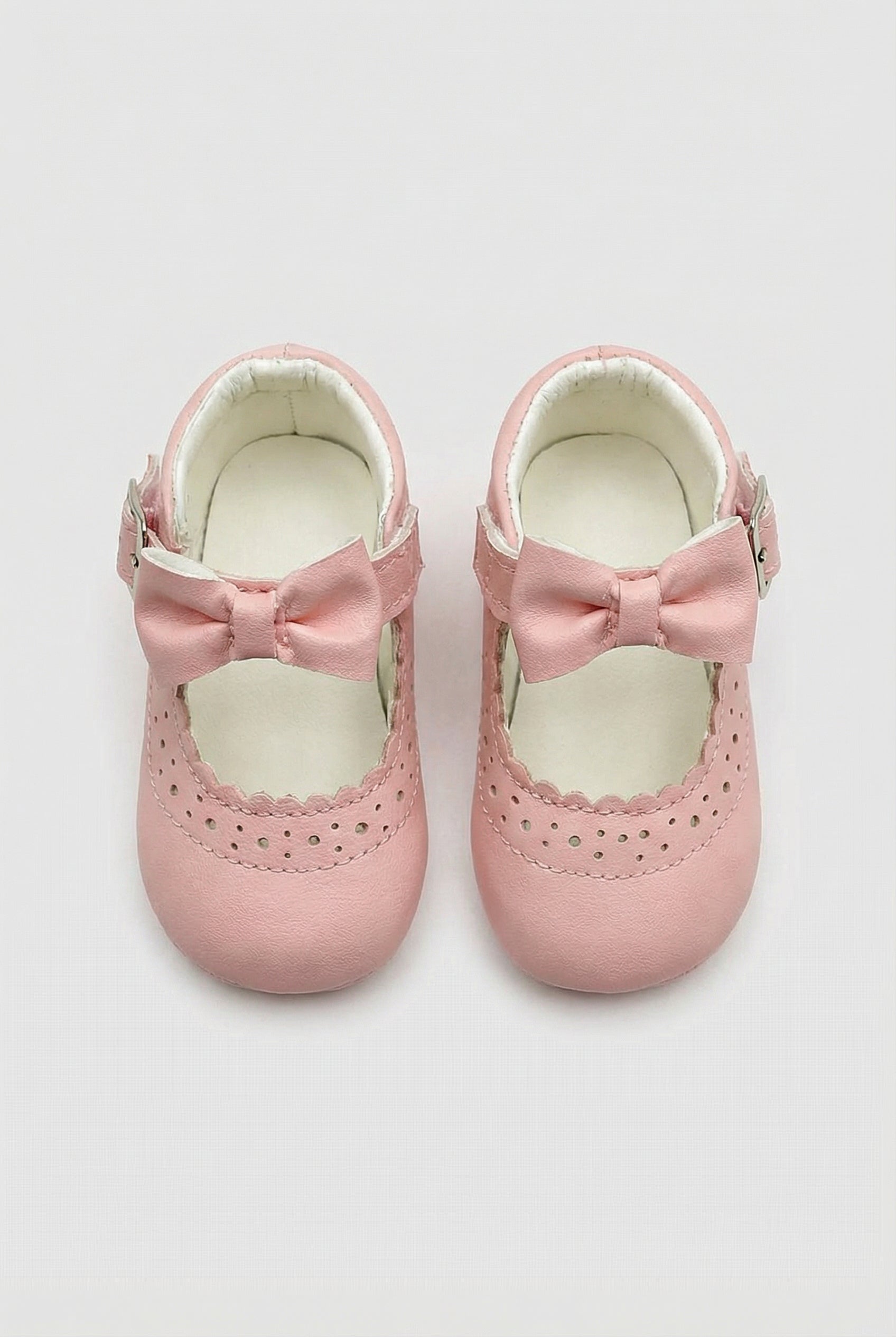 Baby Girls Mary Jane Flats with Bow & Scalloped Trim - Beatrice - Pink Front Picture