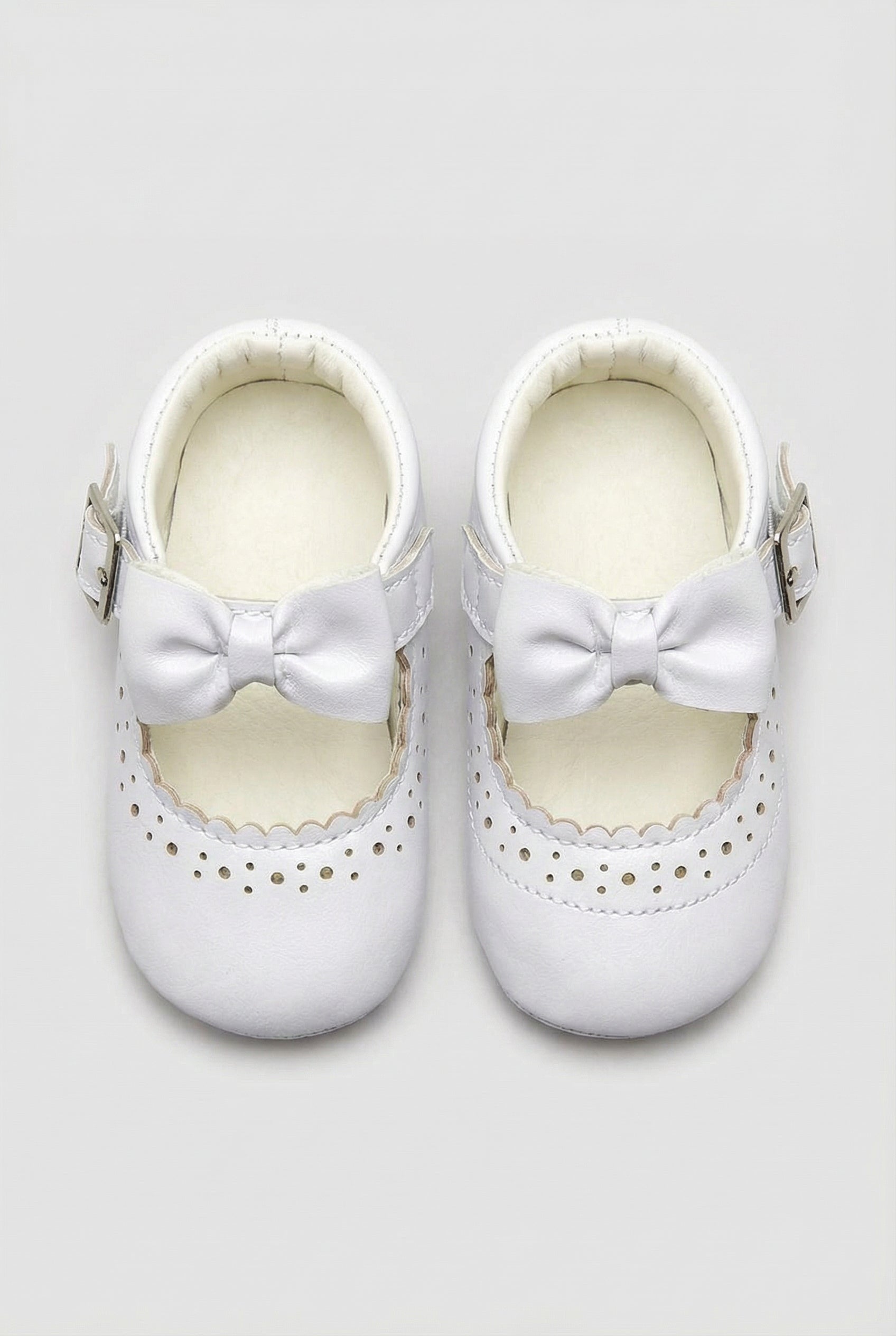 Baby Girls Mary Jane Flats with Bow & Scalloped Trim - Beatrice - White Front Picture