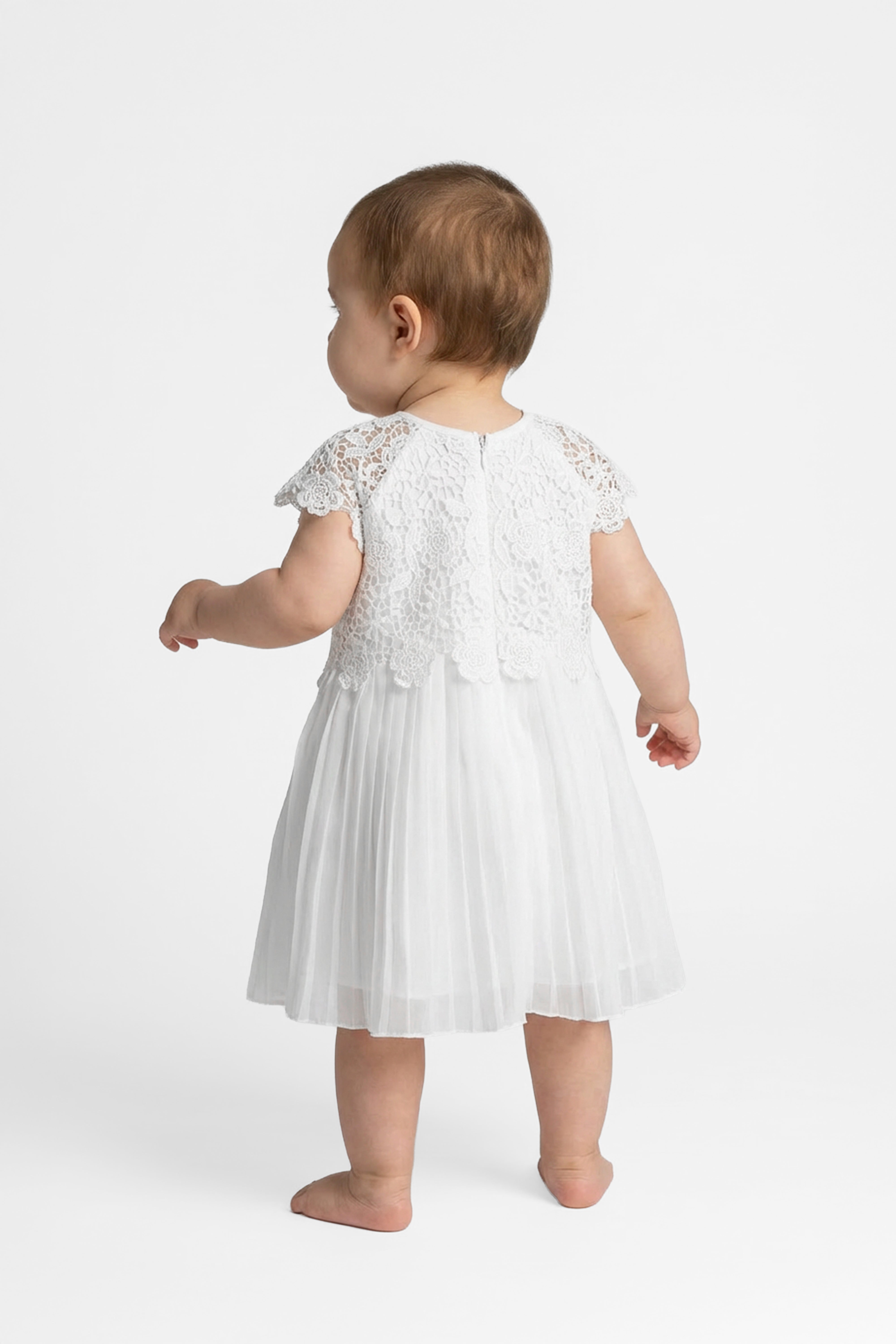 Baby Girls Off White Lace & Chiffon Dress
