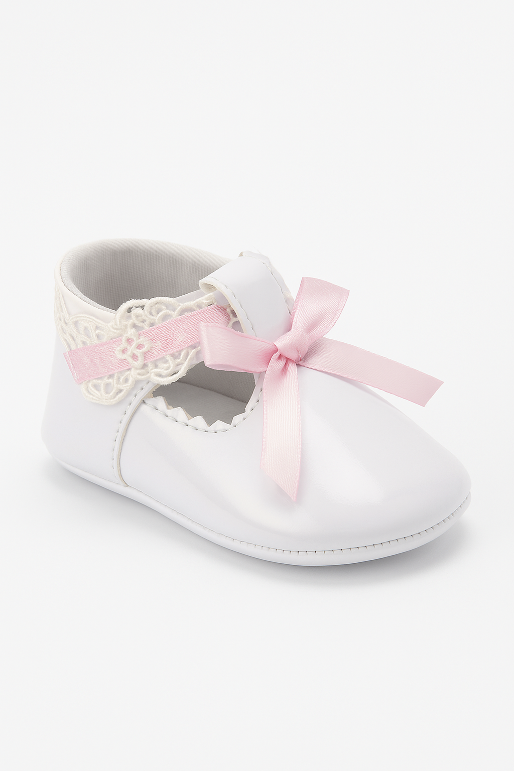 Baby Girls Patent Christening Shoes with Lace Details - VALENTINA - White Side Picture