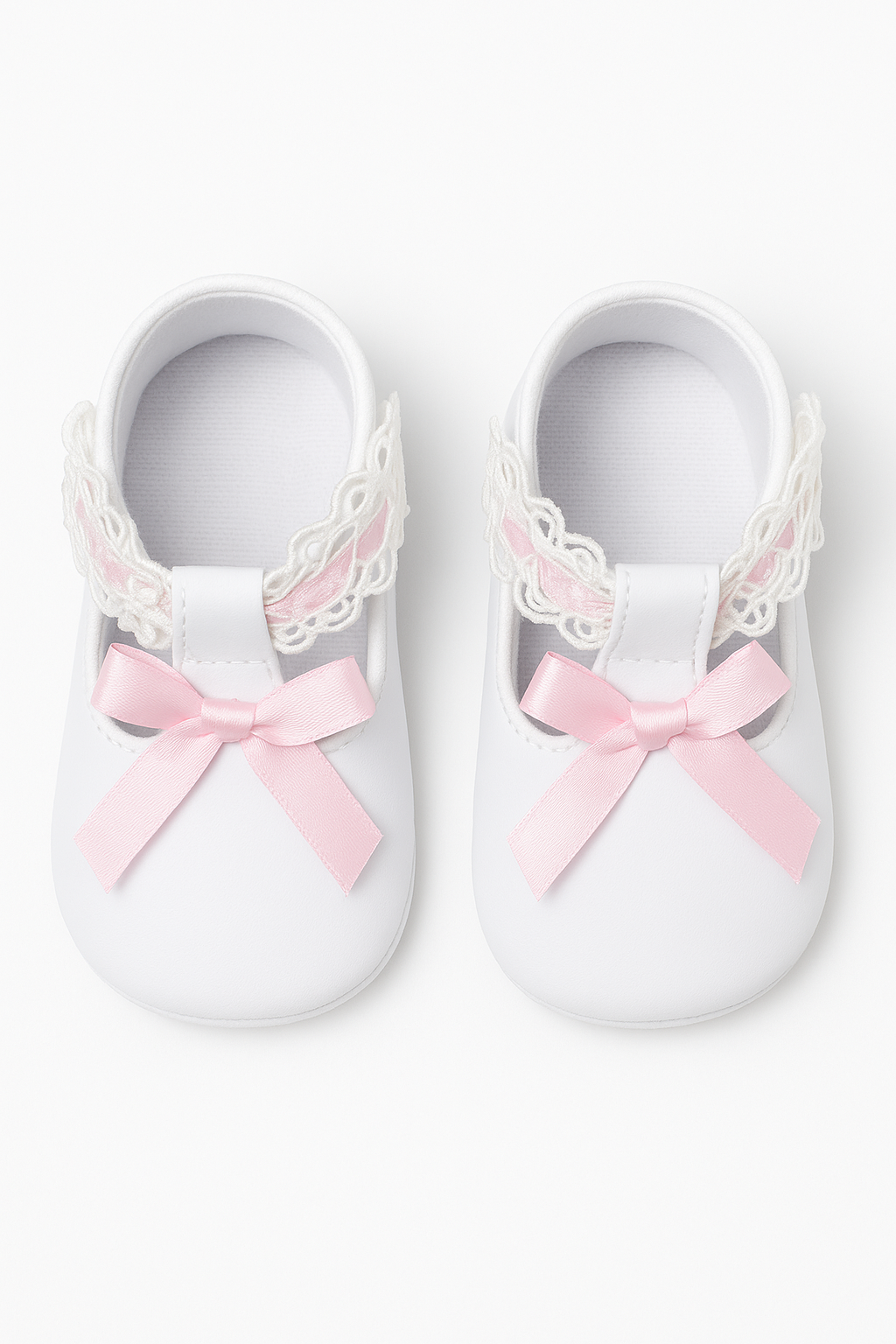 Baby Girls Patent Christening Shoes with Lace Details - VALENTINA - White Front Picture