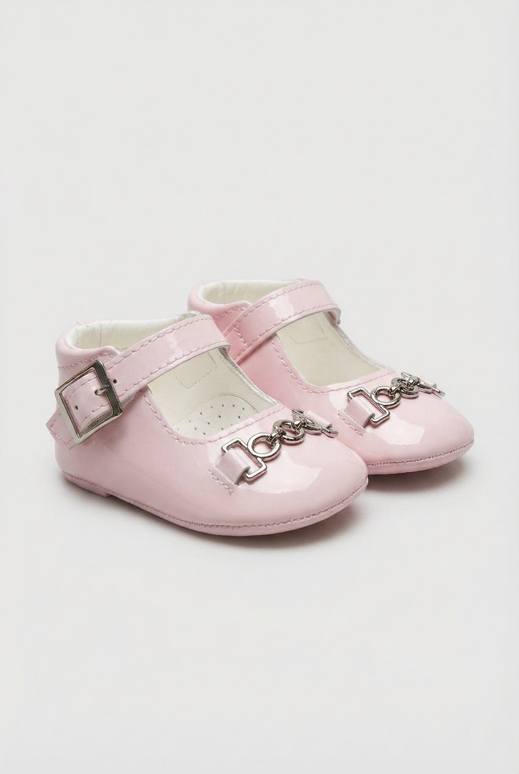 Baby Girls Patent Mary Jane Flats with Metal Detail - Charlotte -  Pink Pair Side Picture