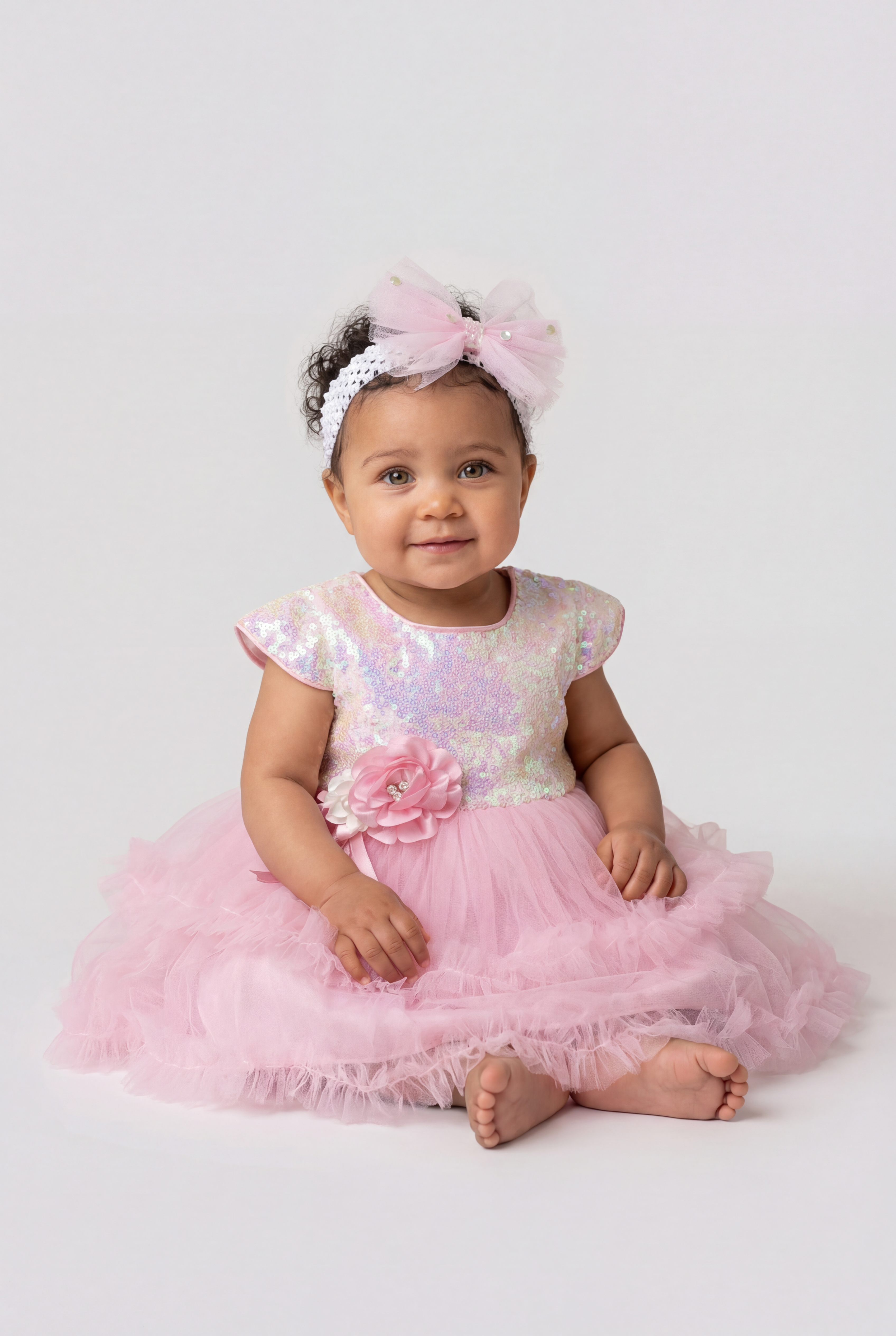 Baby Girls Pink Sequin Tulle Party Dress with Headband