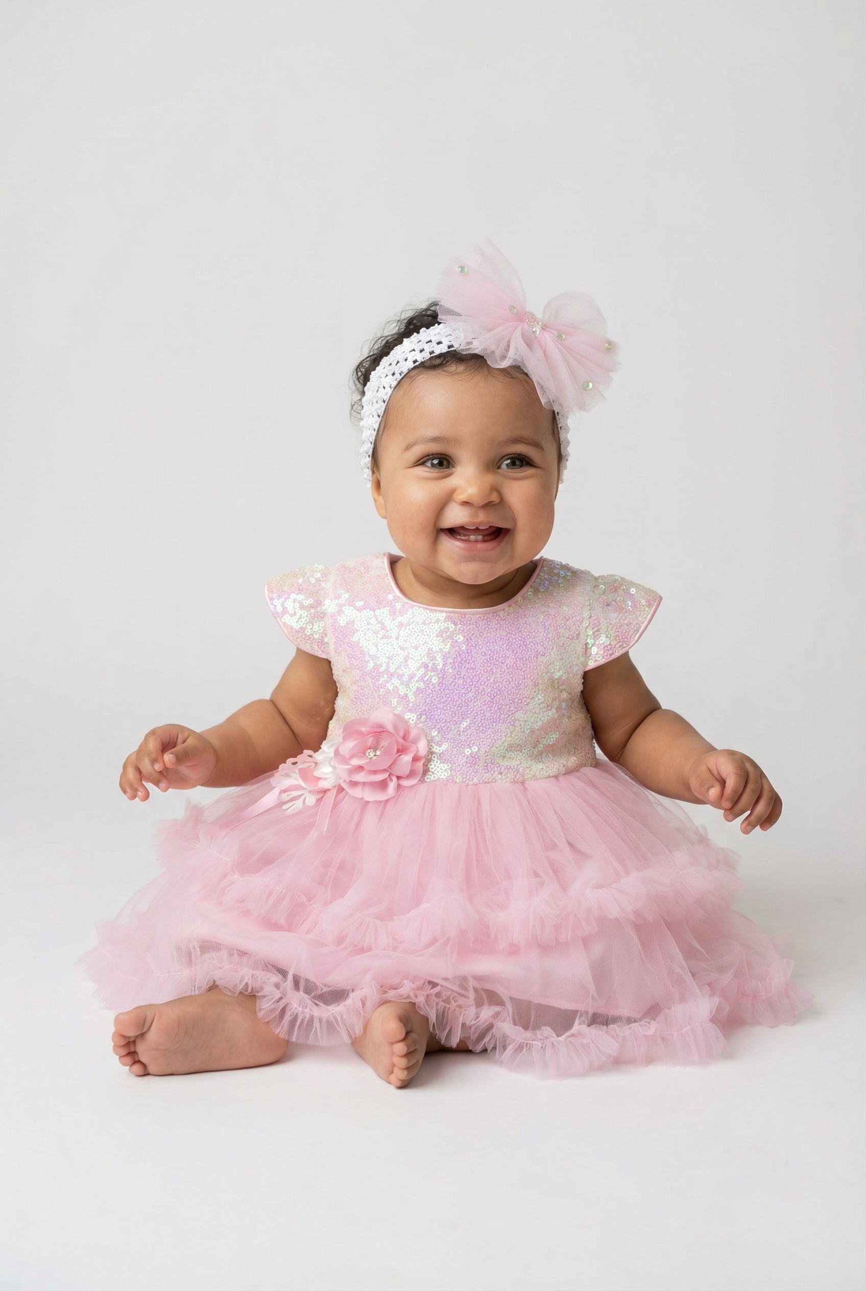 Baby Girls Pink Sequin Tulle Party Dress with Headband