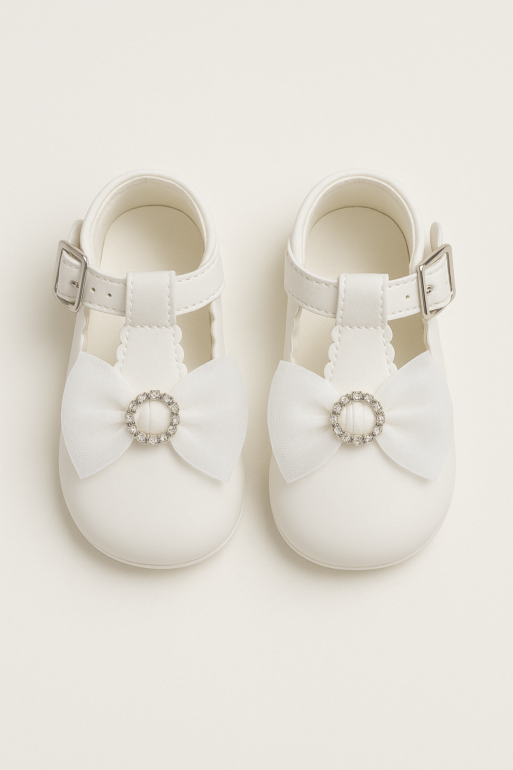 Baby Girls Rhinestones Christening Shoes - MILLIE - White Front Picture