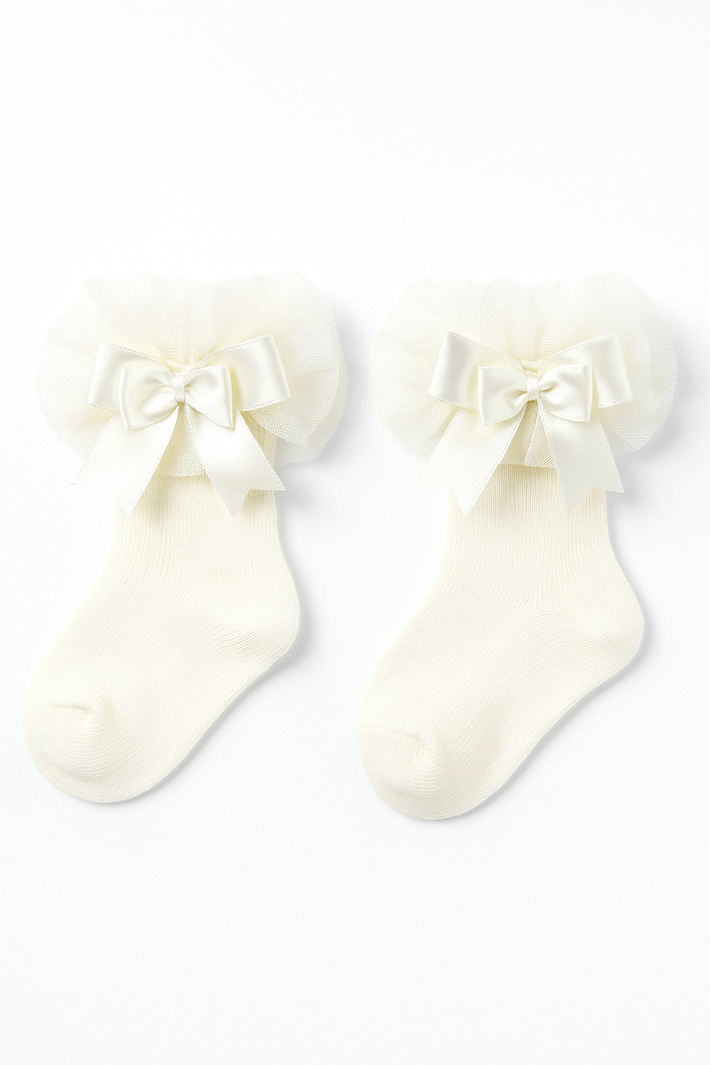 Baby Girls Ruffle Bow Frilly Ankle Socks - Ivory