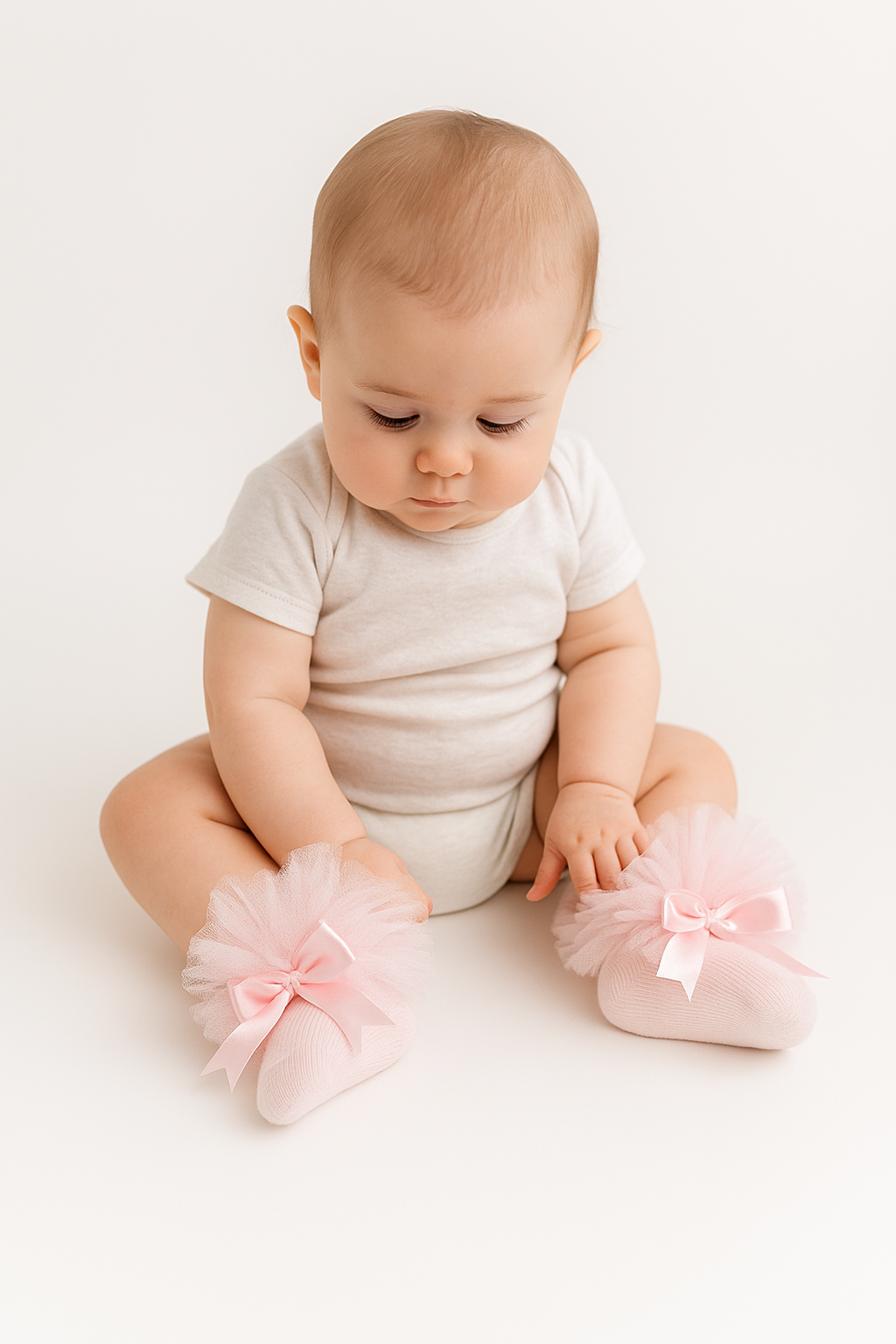 Baby Girls Ruffle Bow Frilly Ankle Socks - Pink Model Picture