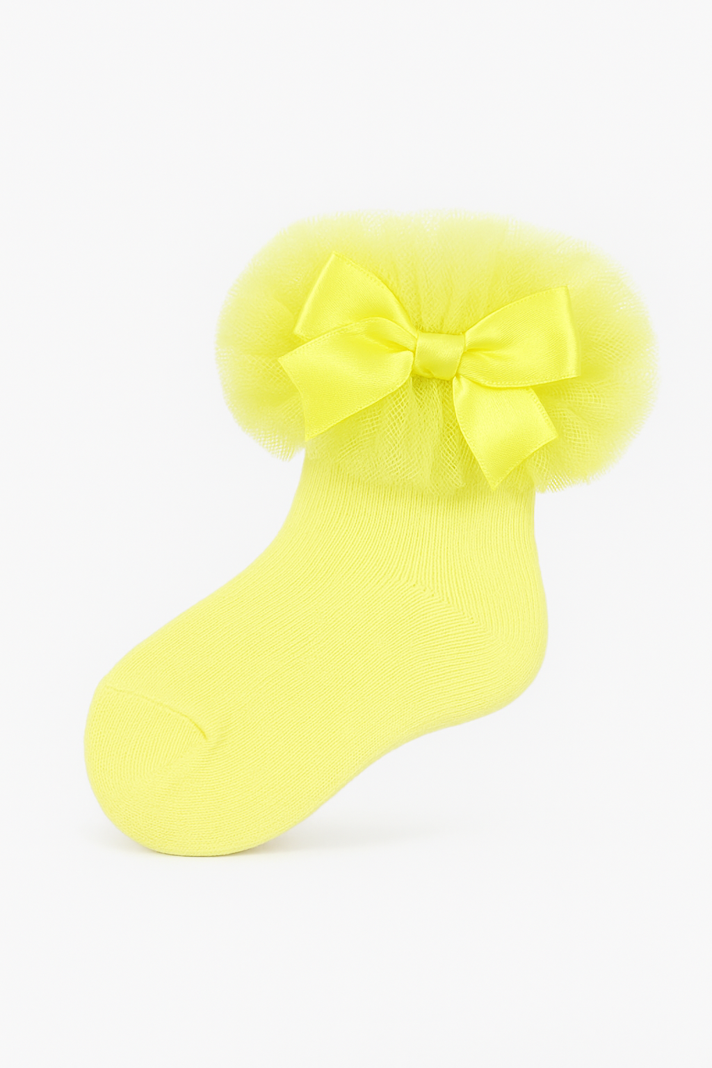 Baby Girls Ruffle Bow Frilly Ankle Socks - Yellow Side Picture