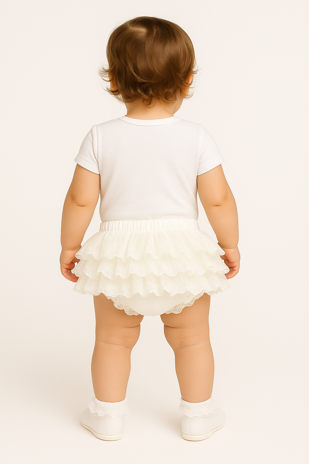 Baby Girls Ruffled Lace  bloomers - White Back Picture