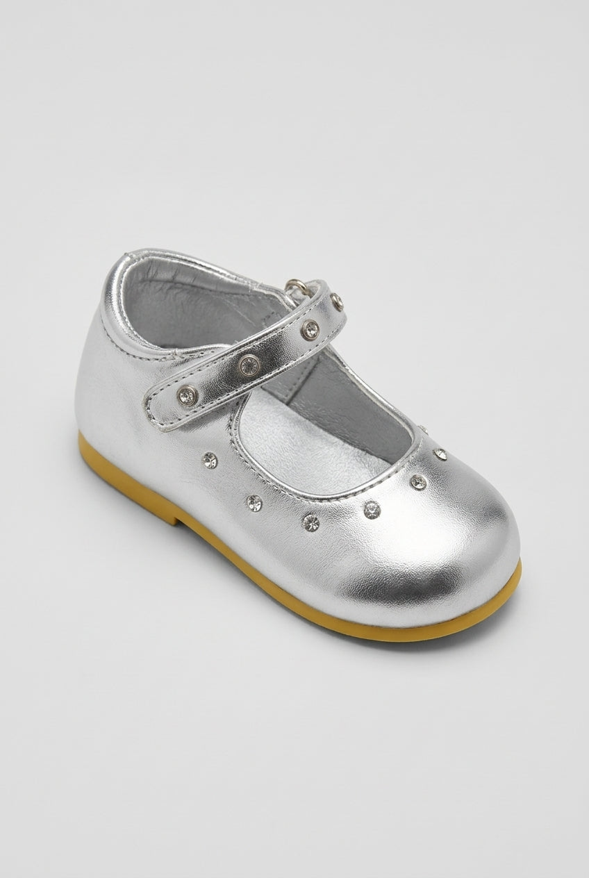 Baby Girls Silver Studded Mary Jane Shoes