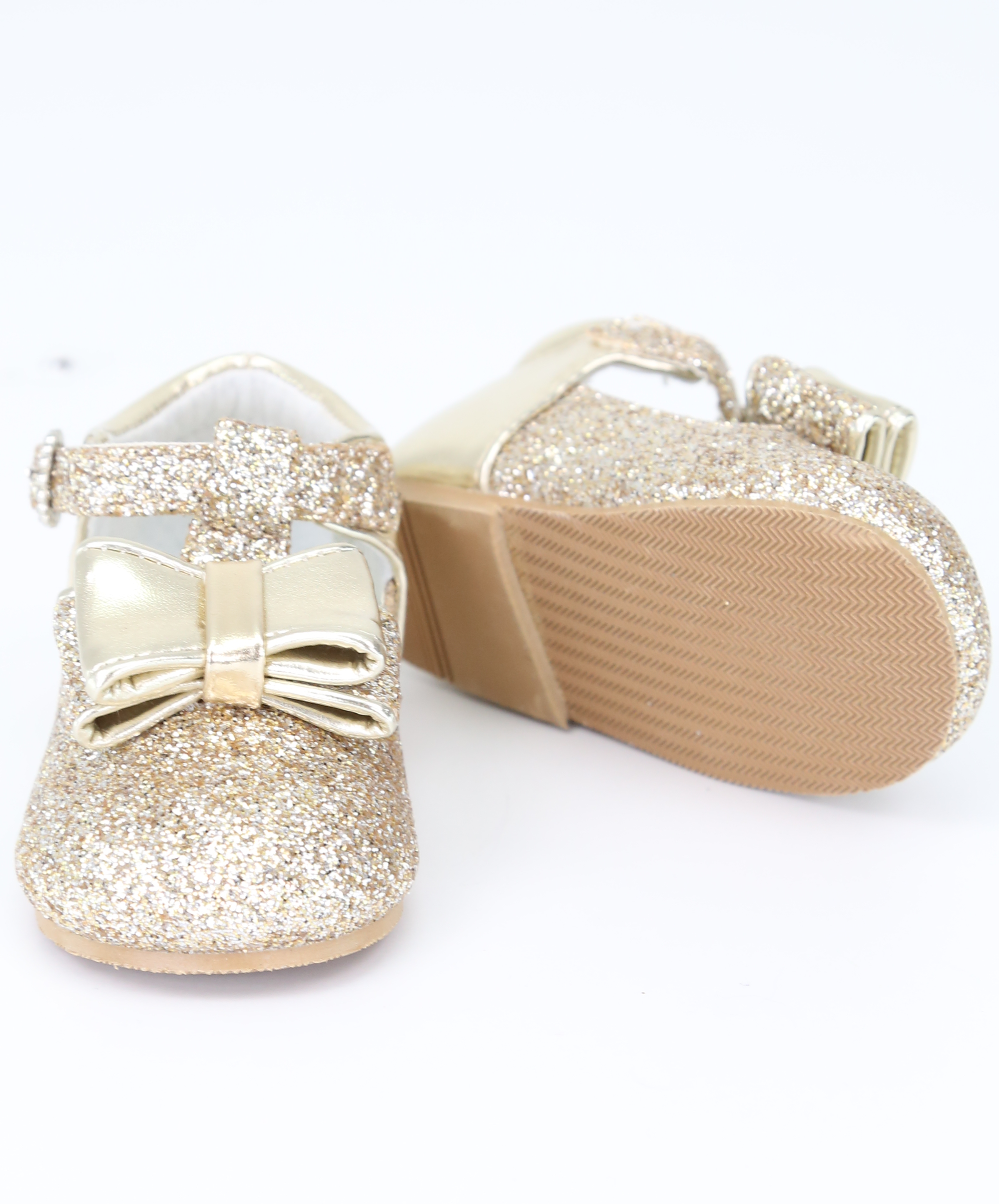 Baby Girls Sparkly Mary Jane Shoes - CORA - Gold Sole Picture