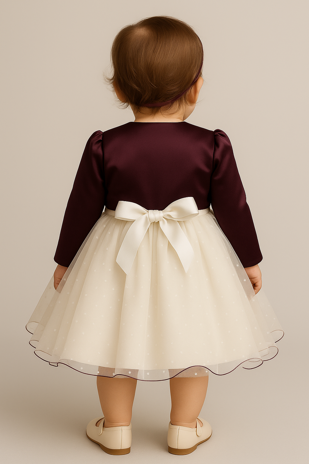 Baby Girls Wedding Cristening Bolero Dress - Ivory- Purple