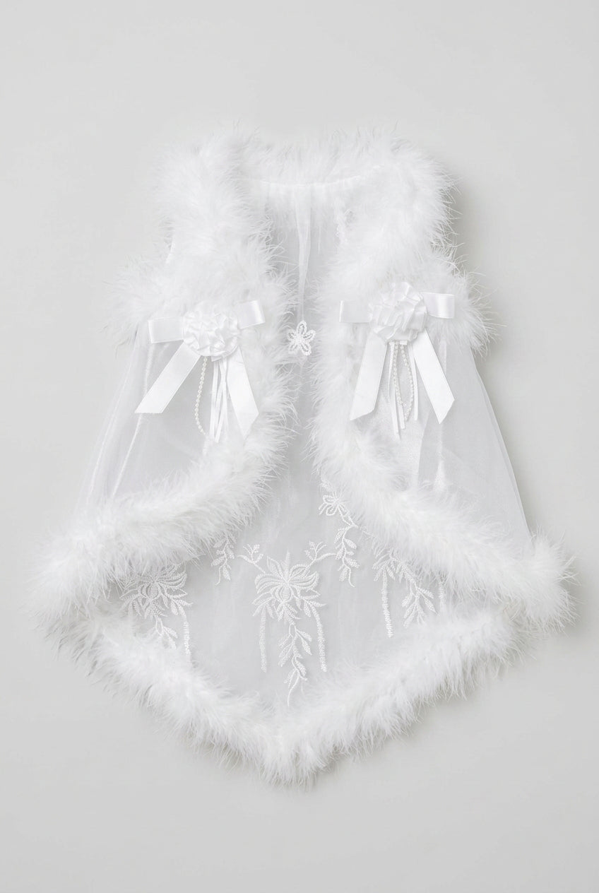 Baby Girls White 3 Piece Christening Dress Set with Feather Tulle Kaftan & Bonnet