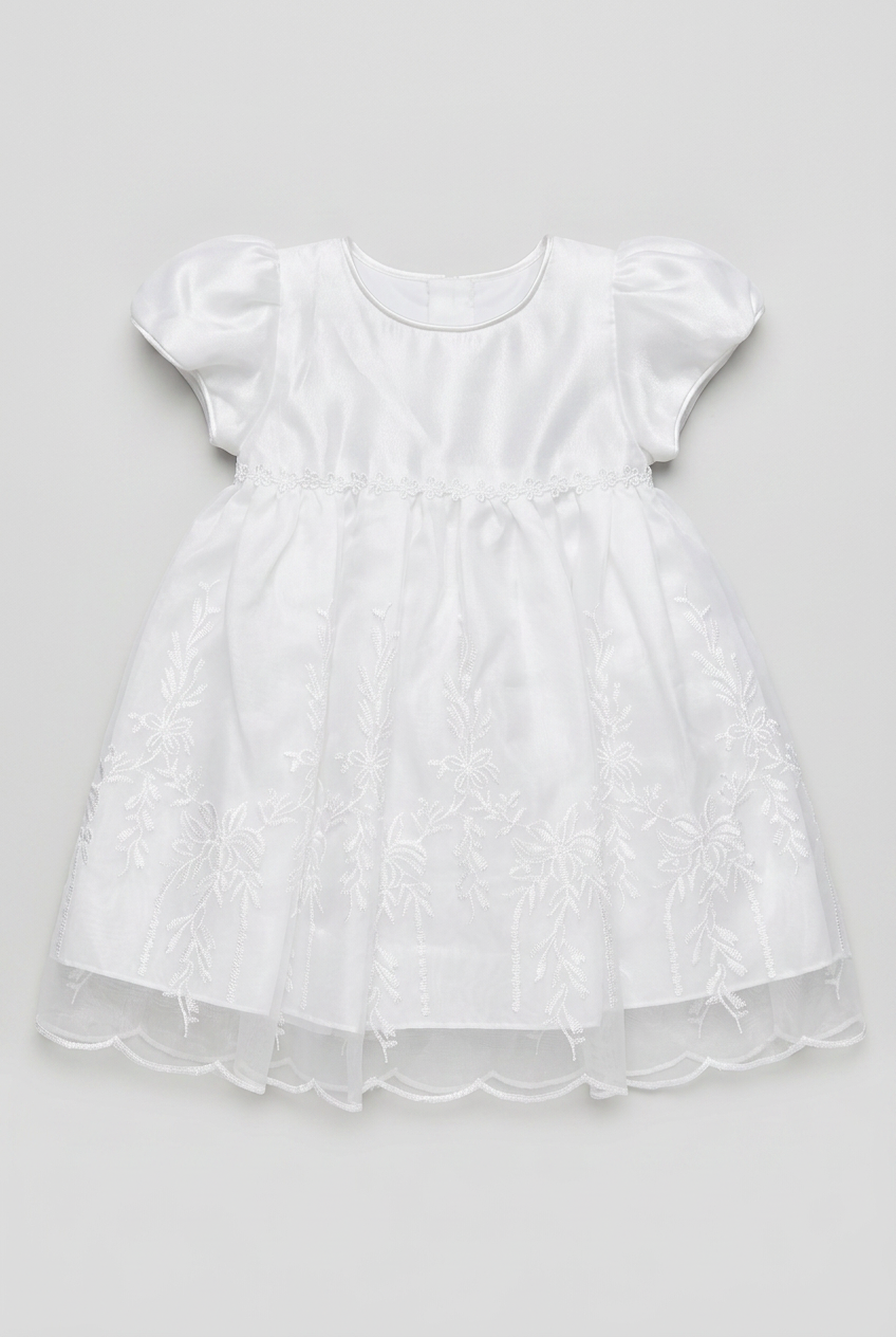 Baby Girls White 3 Piece Christening Dress Set with Feather Tulle Kaftan & Bonnet