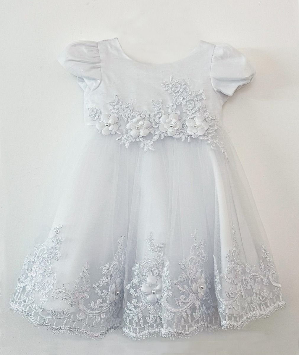 Baby Girls White Floral Lace Christening Dress - Lexi