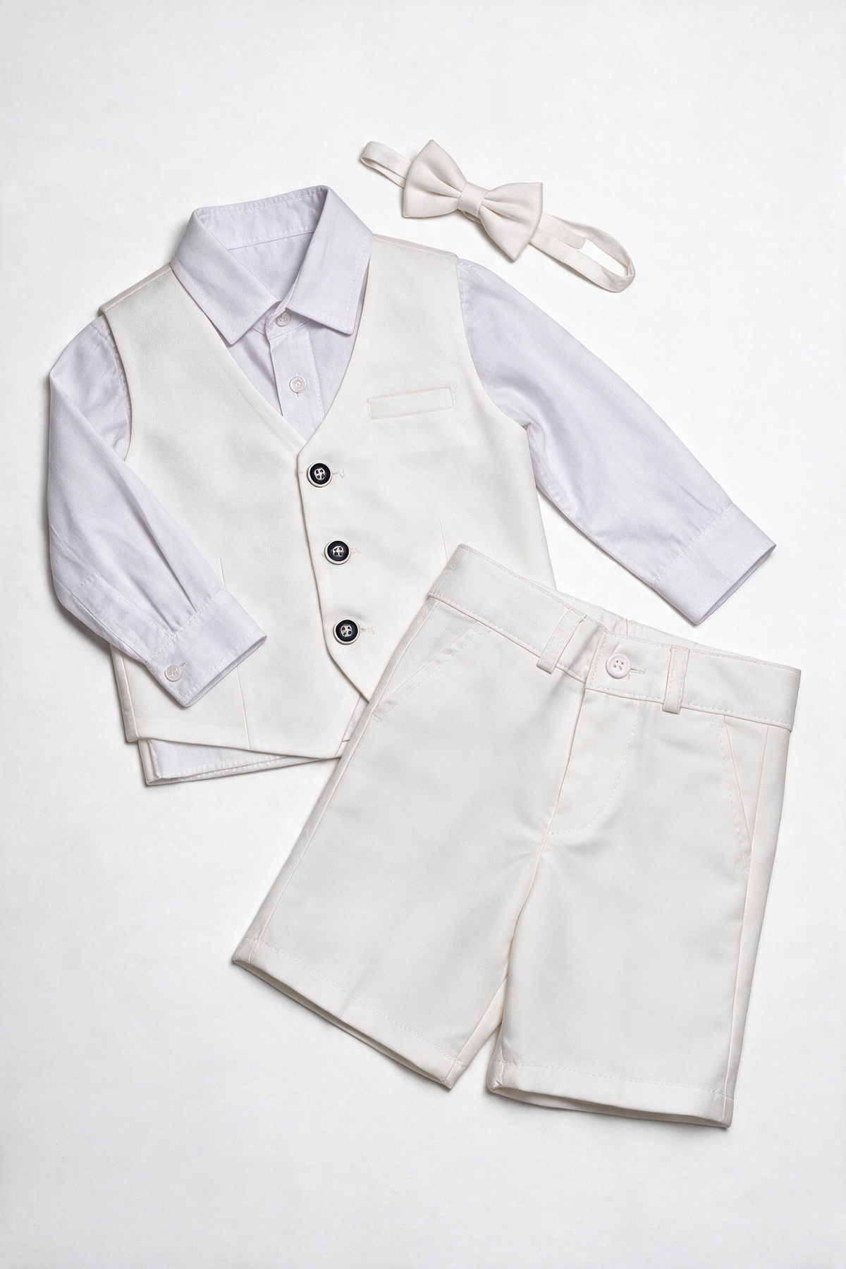 Baby & Boys 3-Piece White Cotton-Linen Waistcoat Shorts Suit Set - WHITBY