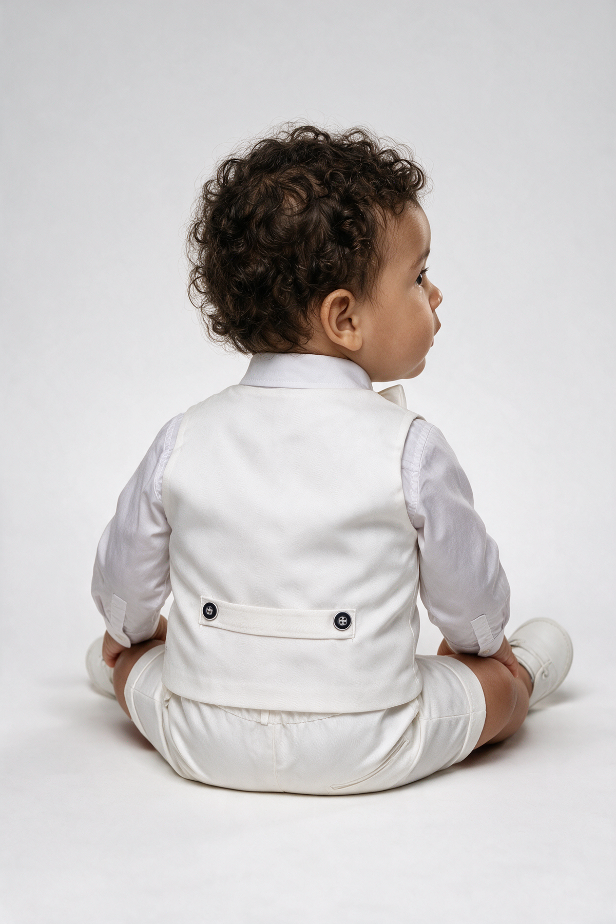 Baby & Boys 3-Piece White Cotton-Linen Waistcoat Shorts Suit Set - WHITBY