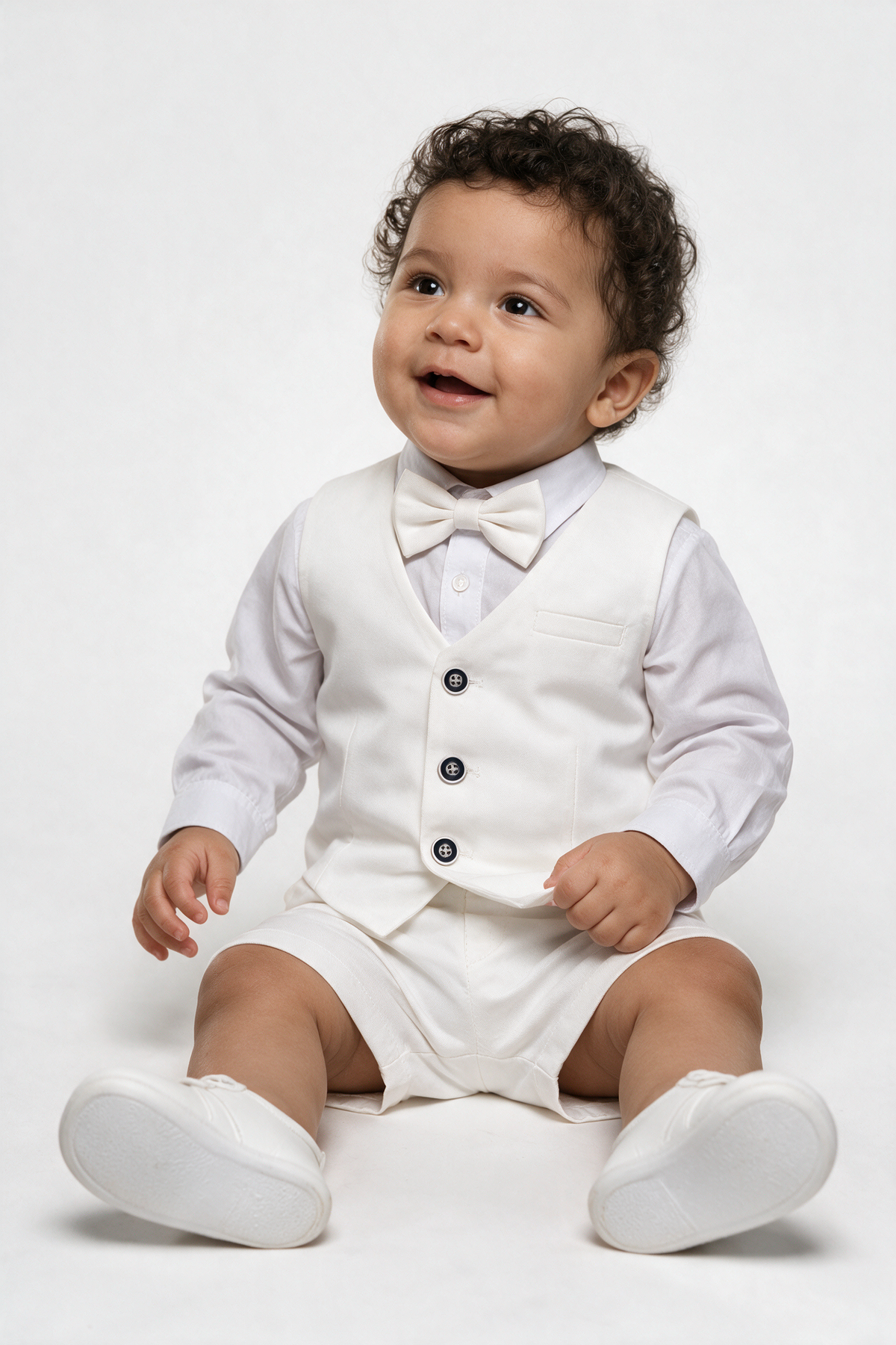 Baby & Boys 3-Piece White Cotton-Linen Waistcoat Shorts Suit Set - WHITBY