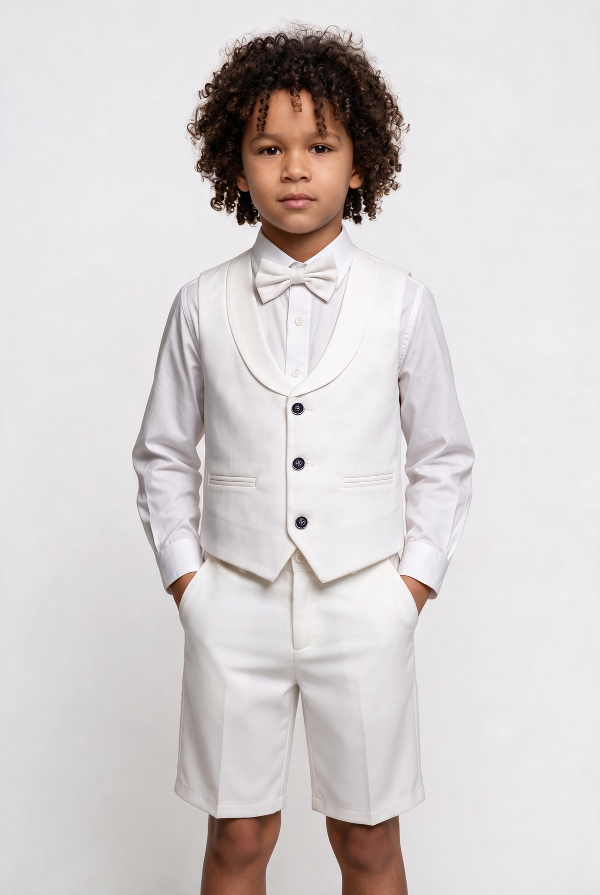 Baby & Boys 3-Piece White Cotton-Linen Waistcoat Shorts Suit Set - WHITBY