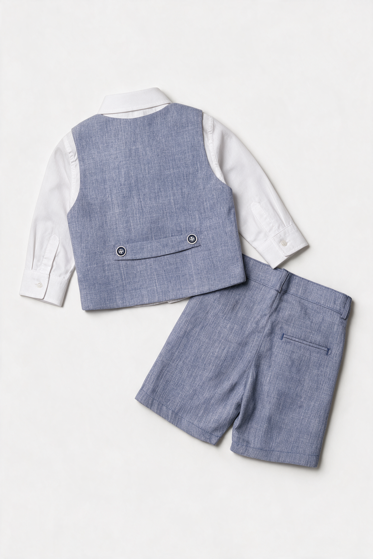 Baby 4-Piece Cotton-Linen Waistcoat Shorts Suit Set - Grayish Navy  back picture