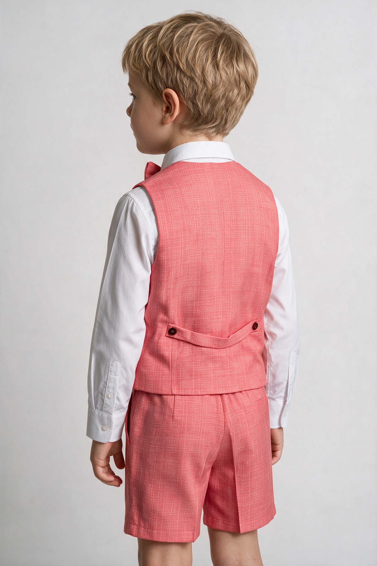 Baby & Boys 4-Piece Cotton-Linen Waistcoat Shorts Suit Set - Red Boy model back  picture