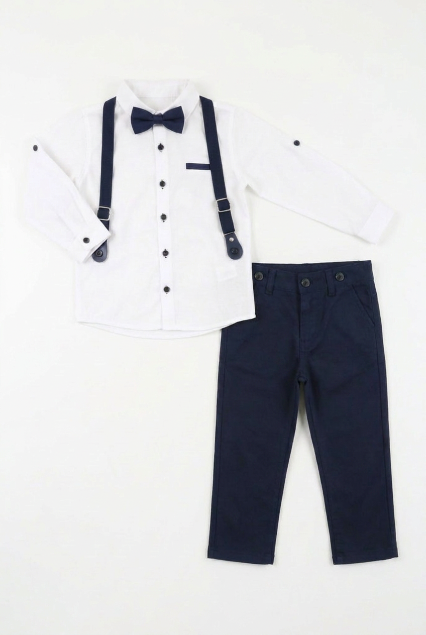 Baby & Boys 4-Piece Cotton Gentleman Outfit Set - OXFORD - White - Navy Blue