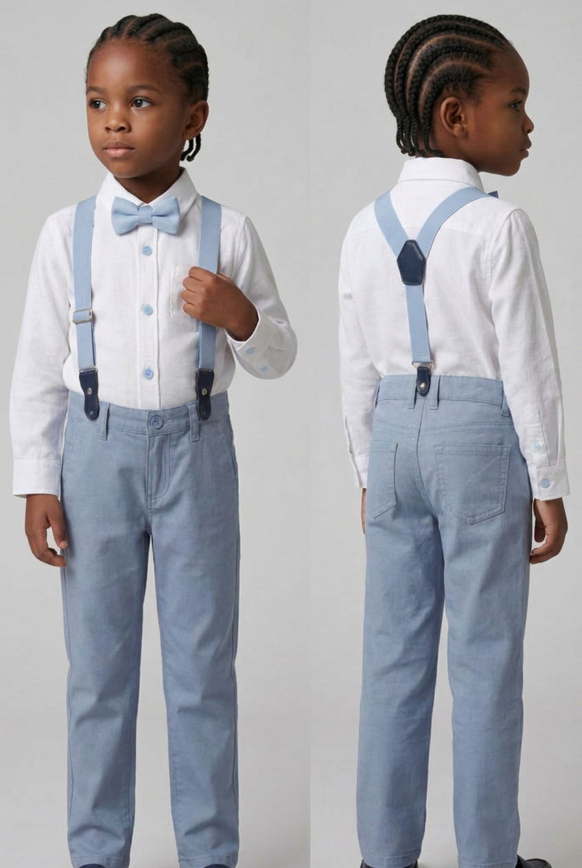 Boys 4-Piece Cotton Gentleman Outfit Set - White & Light Blue