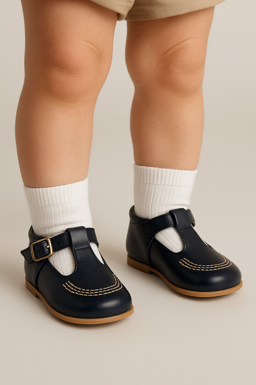 Baby & Boys Buckled Leather Shoes TEDDY - Navy Blue Model Picture
