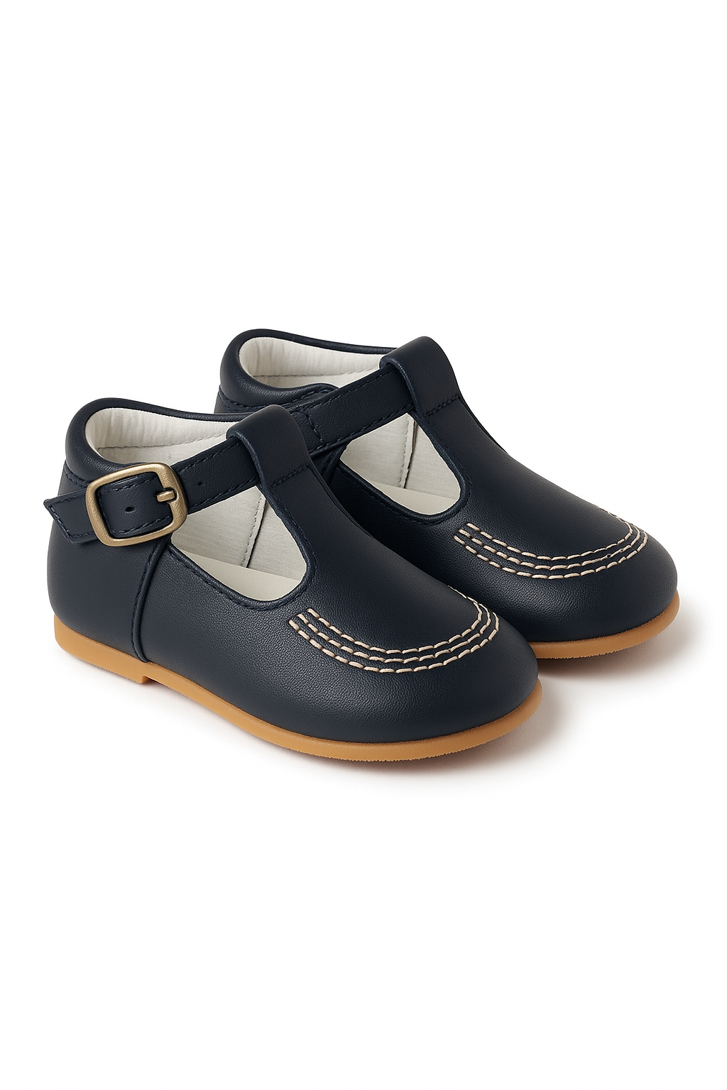 Baby & Boys Buckled Leather Shoes TEDDY - Navy Blue Pair Side Picture