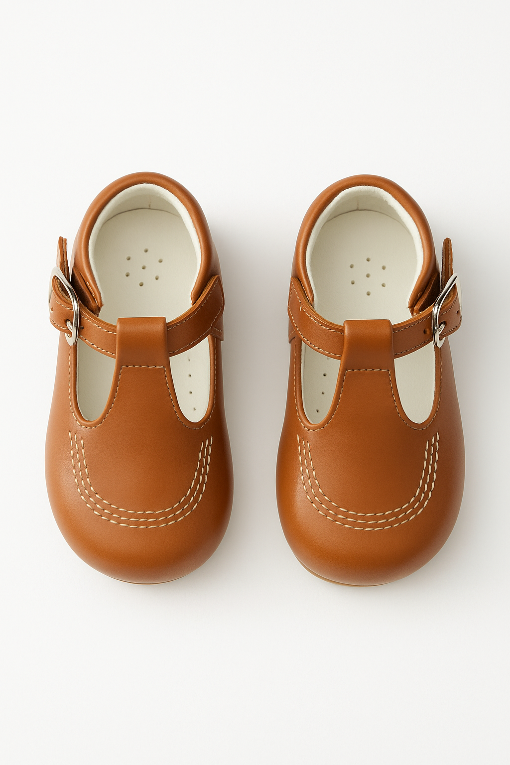 Baby & Boys Buckled Leather Shoes TEDDY - Tan Brown Front Picture