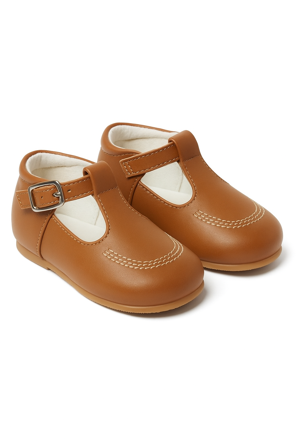 Baby & Boys Buckled Leather Shoes TEDDY - Tan Brown Pair Side Picture