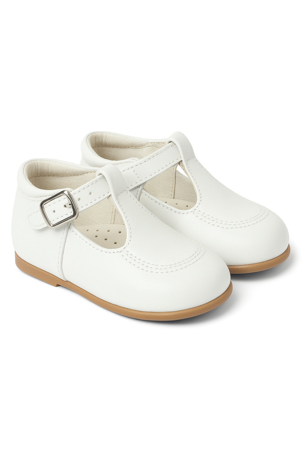 Baby & Boys Buckled Leather Shoes TEDDY - White Pair Side Picture