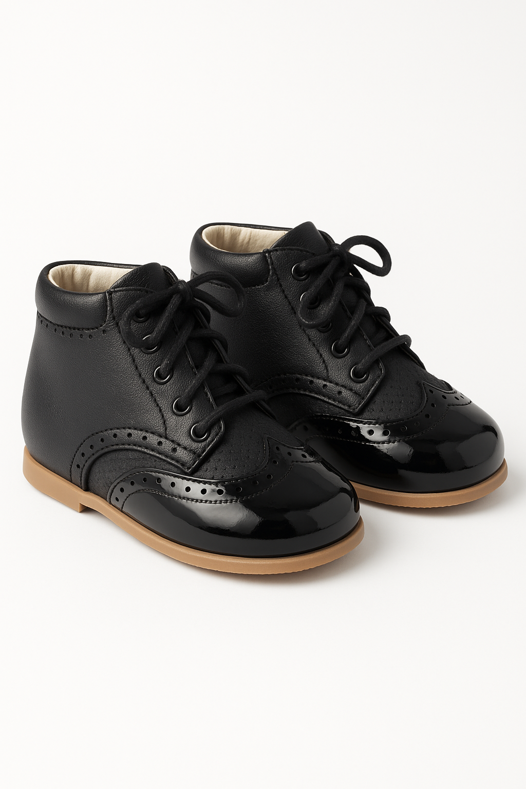 Baby & Boys Two-tone Leather Brogue Shoes ANTONIO - Black Pair Side Picture