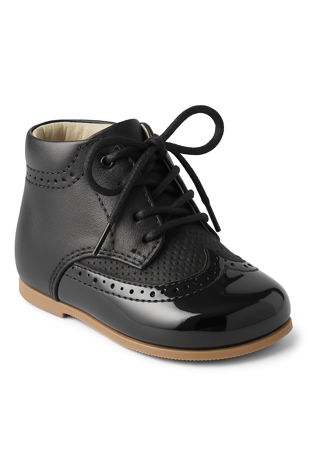 Baby & Boys Two-tone Leather Brogue Shoes ANTONIO - Black Side Picture